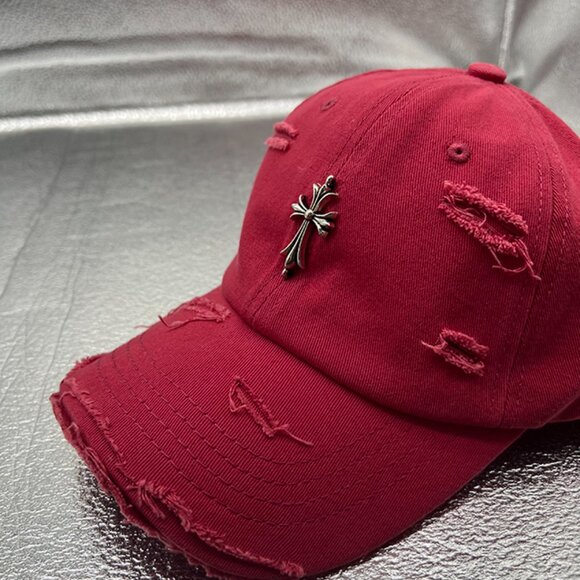 Chrome Hearts Red Ripped Adjustable Baseball Cap - Picture 6 of 6